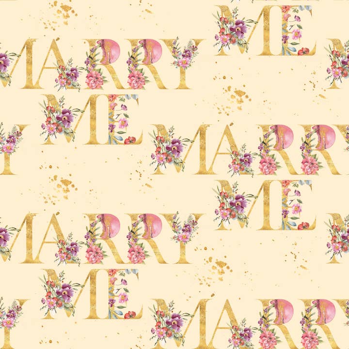 Grand papier cadeau écologique Marry Me Floral Letters pour la vente par Waterleaf Paper Co.