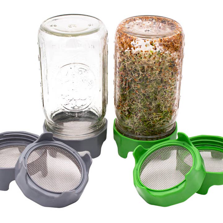 Mason Jar Lifestyle - Wholesale Food Storage Container - Rust Proof Sprouting Lid with Built-In Stand for Wide Mouth