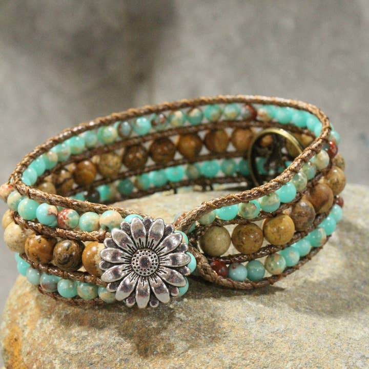 The Primitive Peddler, Inc. - Wholesale Charm/Dangle Bracelet - Bronze, Leather, & Stone Bird Charm Bracelet