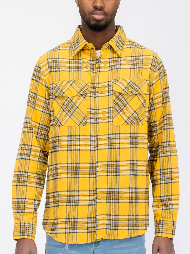 UNISEX LONG SLEEVE FLANNEL BUTTON DOWN SHIRT for wholesale by WEIV