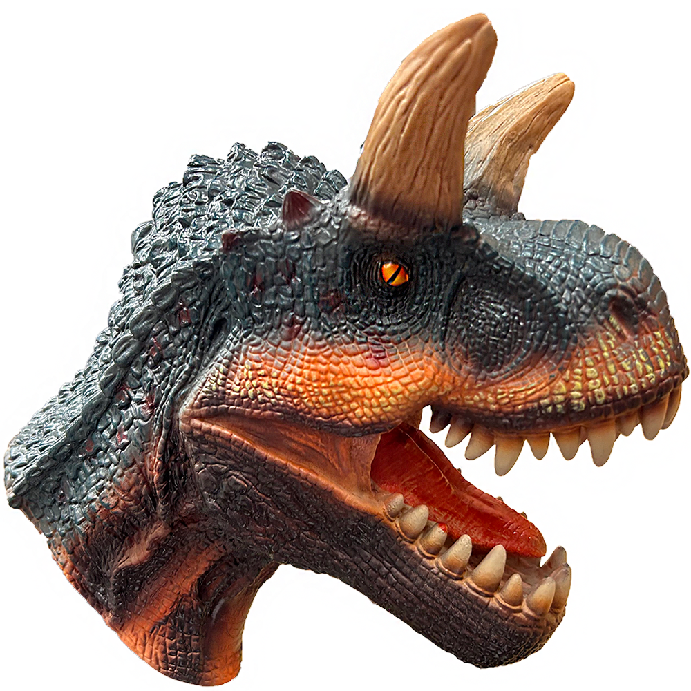 Texas Toy Distribution - Wholesale Puppet - Kids & Baby - Carnotaurus Head Dinosaur Rubber Hand Puppet with Sound0