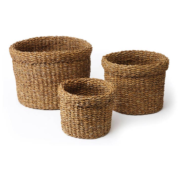 Napa Home & Garden - Wholesale Basket - Seagrass Round Baskets With Cuffs, Set of 3