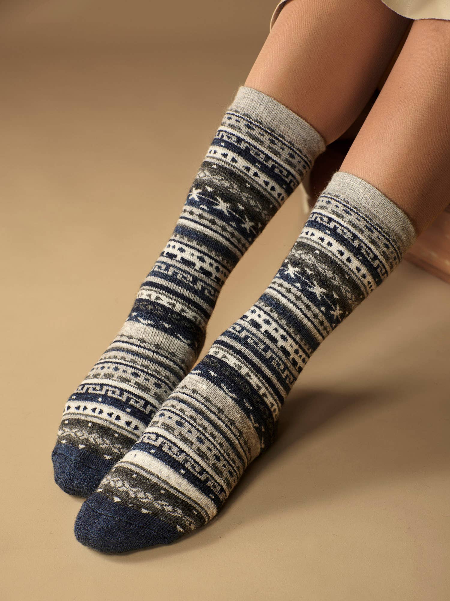 WUAMAN - Alpaca – Großhandel Socken - Unisex – Fair Isle Alpaka-Socken | Gepolsterte Kniestrümpfe | Klassische Länge1