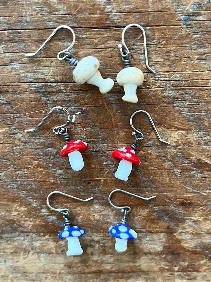 Mushroom earrings for wholesale by Annie Did It!