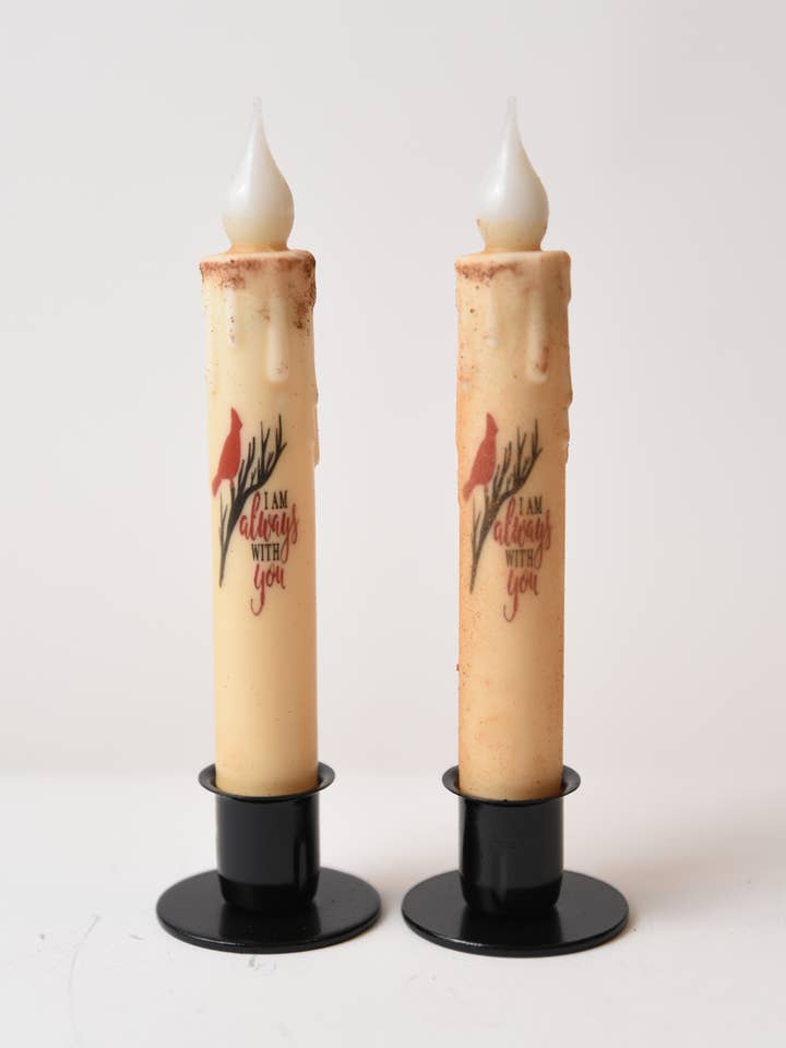 I am Always with You Cardinal LED Timer Taper Candle for wholesale by LMS Wholesale