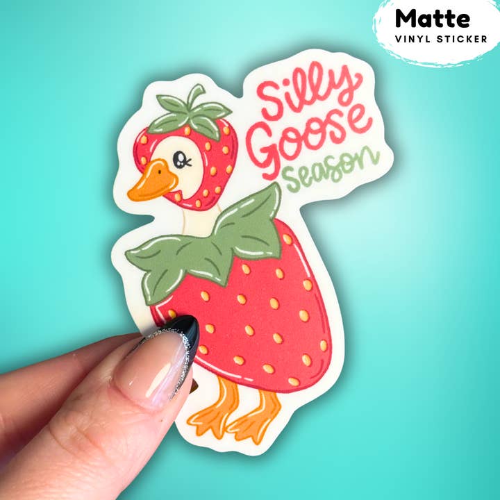 Strawberry Silly goose season matte sticker for wholesale by Crafty Baker Designs