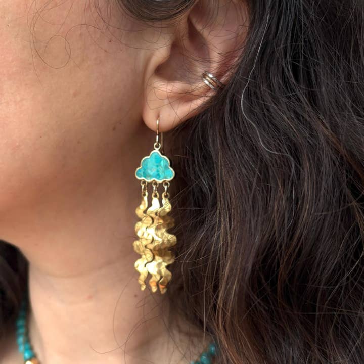 Turkise skyer med messingvrimmelregn for engroshandel hos Rachel Pfeffer