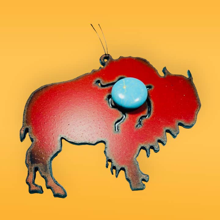 Buffalo ornaments faux turquoise magnet southwestern western for wholesale by Iron Jewel