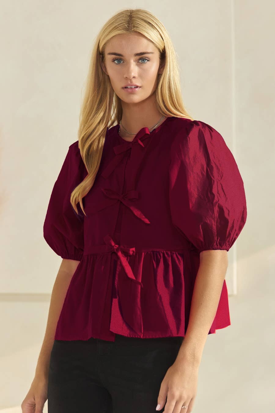 Oddi - Vente Chemisier – femme - Blouse en popeline de coton unie avec ruban à nouer sur le devant12