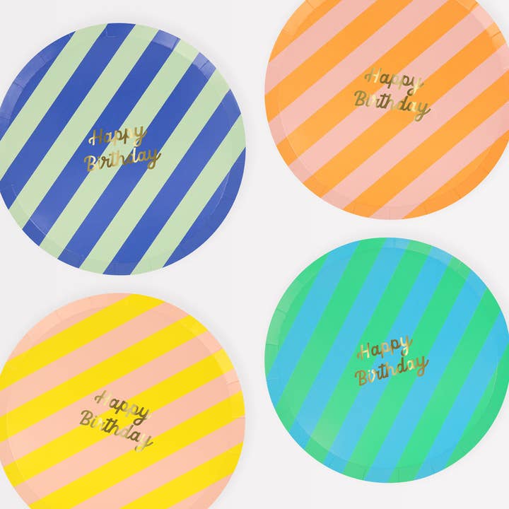 Stripe Happy Birthday Side Plates for wholesale by Meri Meri