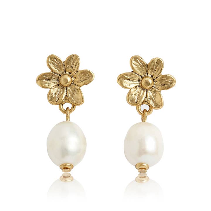 Freshwater Pearl Flower Studs | Elegant Drop Earrings for wholesale by KARINE SULTAN