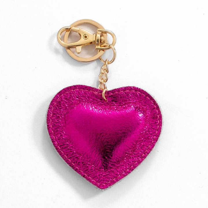 Valentina Italiaanse Leren Hart Sleutelhanger - Framboos Metallic voor wholesale door Sarta Pelle