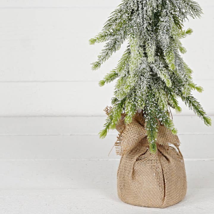 Impressive Enterprises, Inc. - Wholesale Artificial Christmas Tree - 32336- 22inH Pine Tree-Snowy country Grinch tree w burlap sa