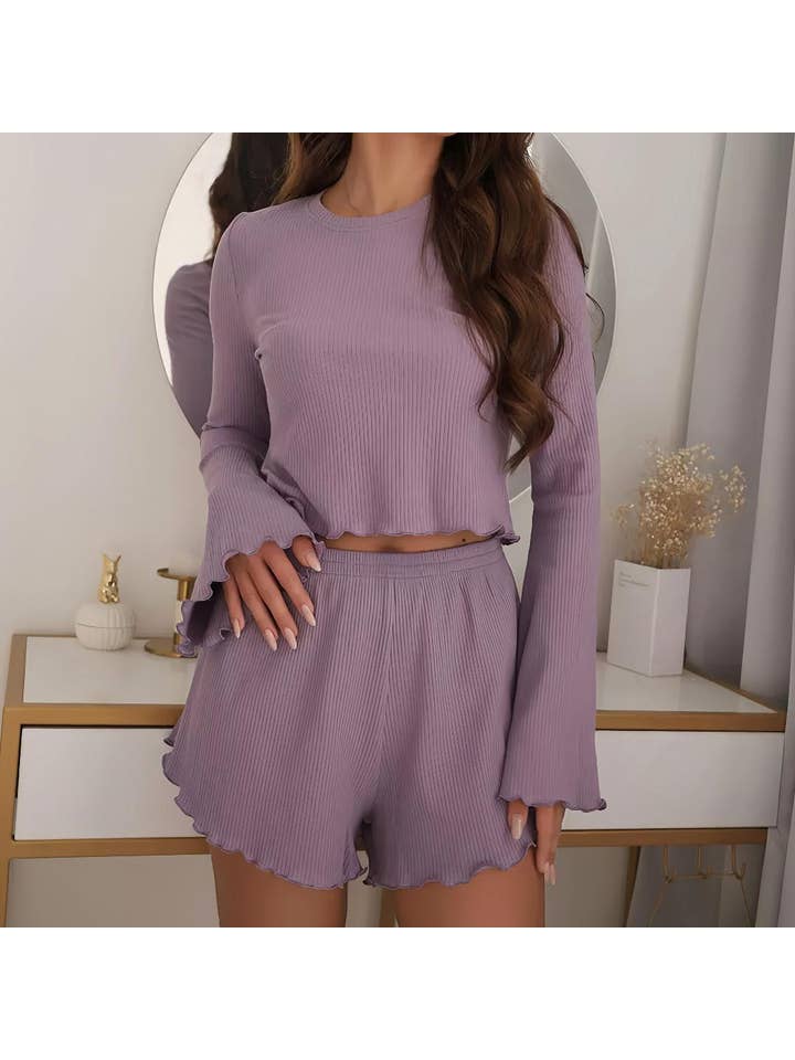 Rosa Clothing - Wholesale Sleepwear Set - Women's - Long-sleeve top & shorts set pajamas loungewear 2pcs3