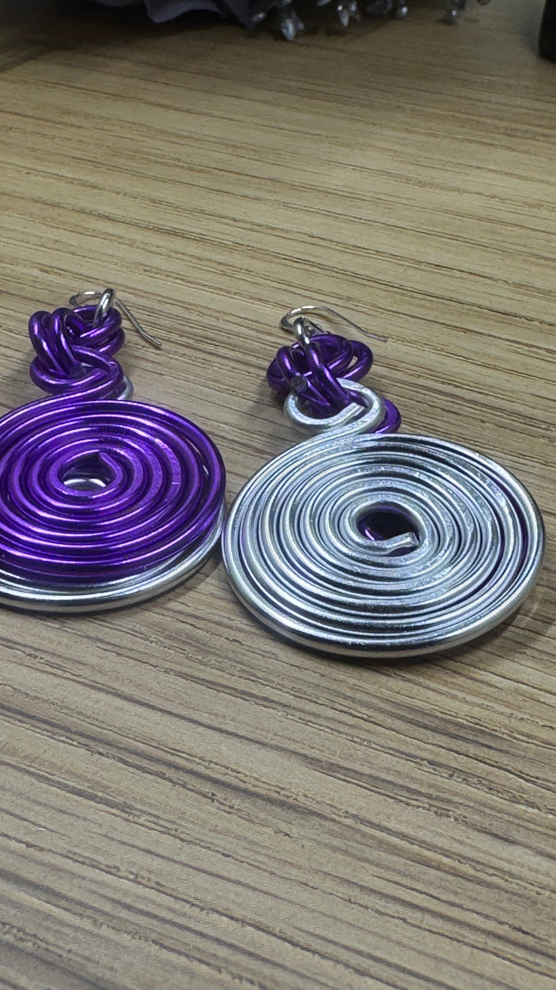Jewelry With Me - Wholesale Dangle Earrings - Silver and Purple Double Disk Earrings with Sterling Silver Ear Wires1