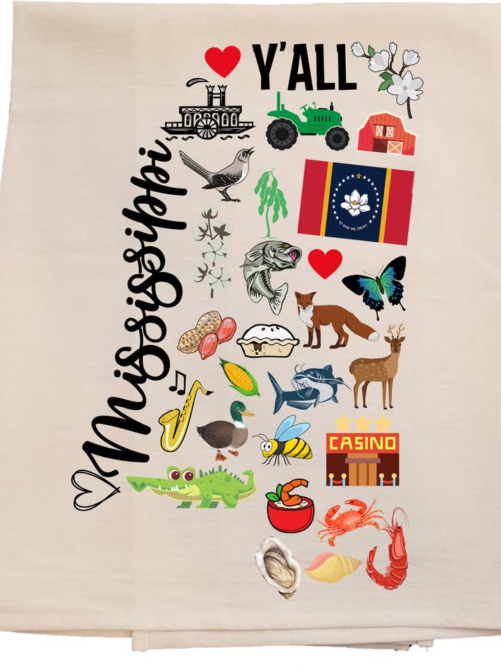 All Things Mississippi Tea Towel for wholesale by Bunnies and Bows