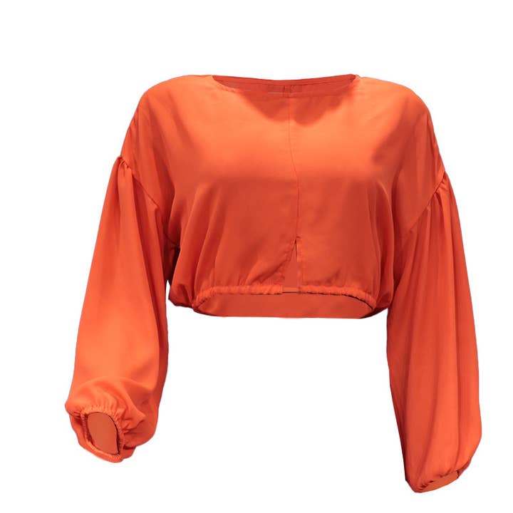 Lily Clothing - Wholesale Blouse - Women's - SOLID COLOR LANTERN LONG SLEEVE SHORT TOP7