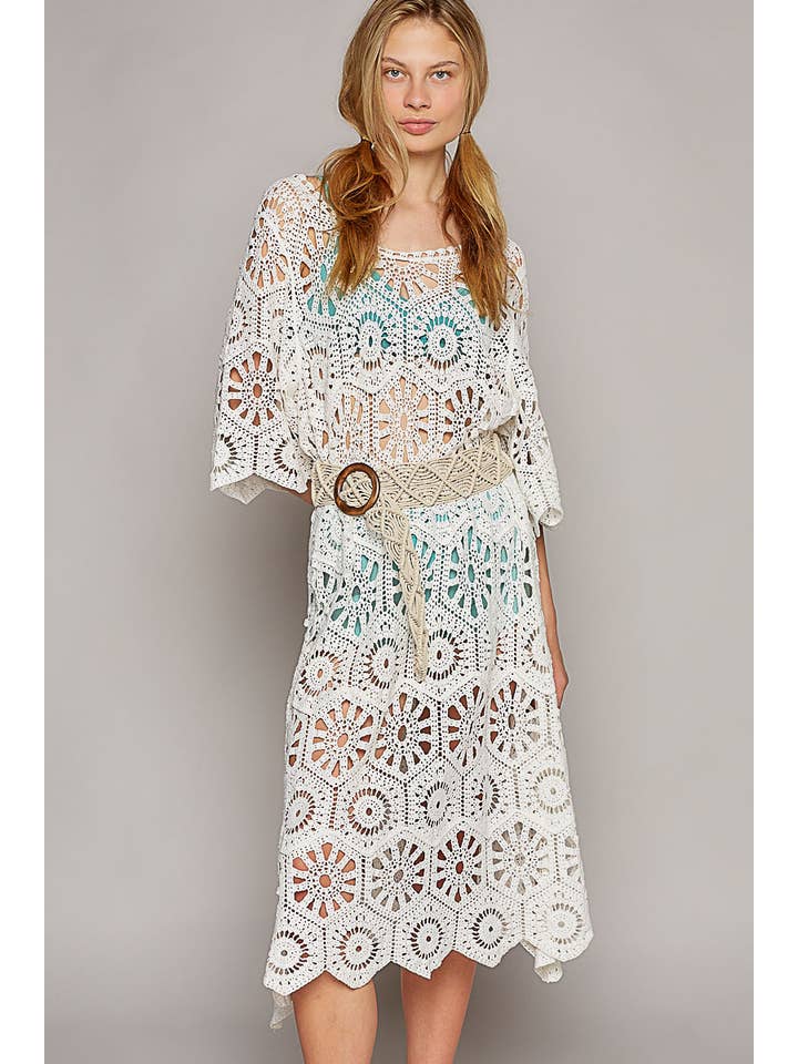 Pol Clothing - Wholesale Dress - Women's - Scoop neck short sleeve solid crochet dress
