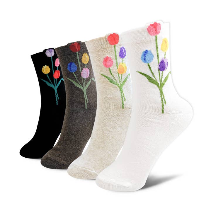 7DAYSSOCKS - Wholesale Socks - Women's - Women's Crew Tulip Flower Socks