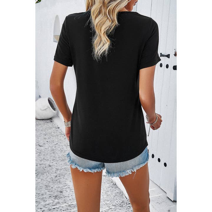 Supreme Fashion - Vendita all'ingrosso Camicetta - Donna - Maglietta ampia a maniche corte con scollo a V e ritagli.9