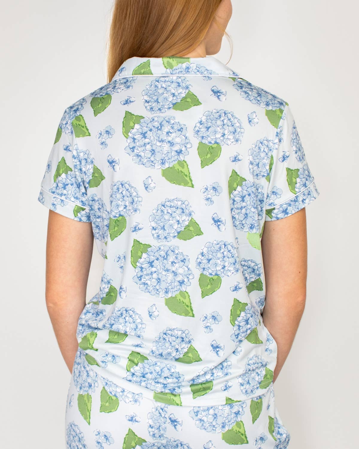 The Royal Standard - Wholesale Sleepwear Top - Women's - Hydrangea Short Sleeve Button Up Sleep Shirt   Illusion/Blue/Green   -Asst.3