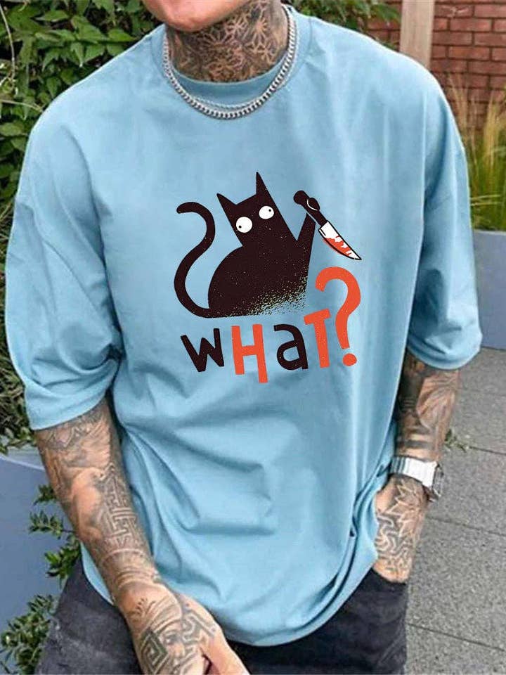 novaxau - Wholesale Screen printed t-shirt – Men′s - Black Cat with Knife Funny Graphic Print Men's Cotton Tee1