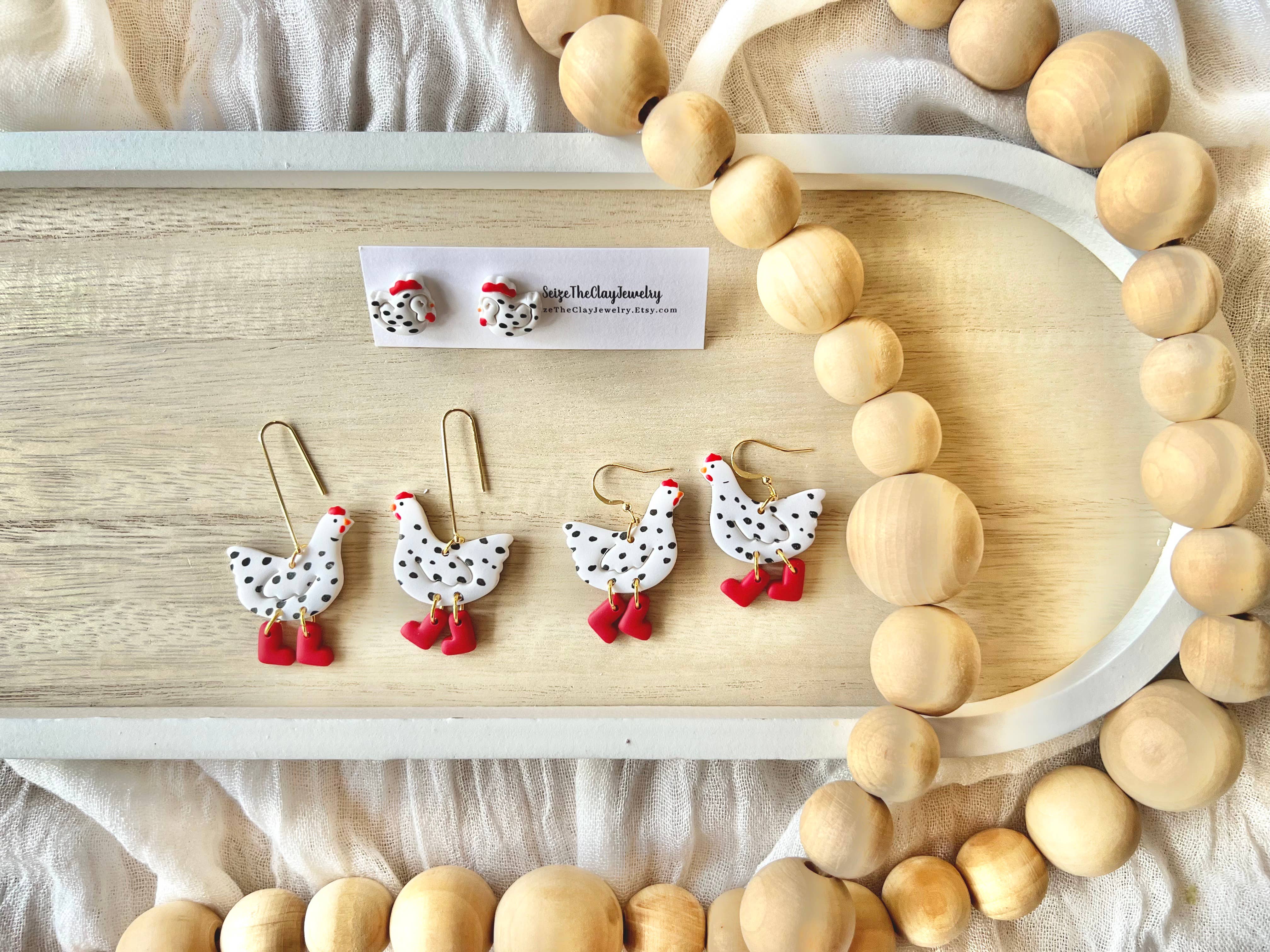 SeizeTheClayJewelry – Brincos de argola por atacado – Brincos de Galinha em Barro, Brincos de Galinha, Brincos de Animais de Quinta7