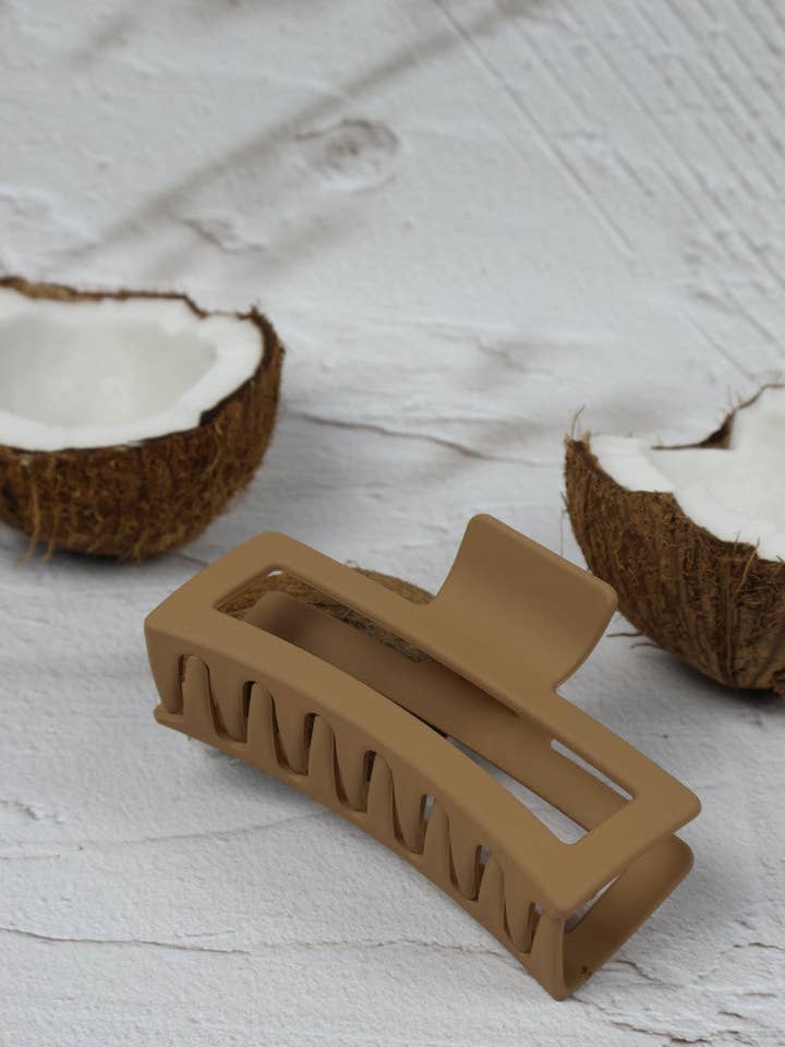 Claw Clip - Jumbo Elongated Rectangle - Coffee for wholesale by Nakoa The Label