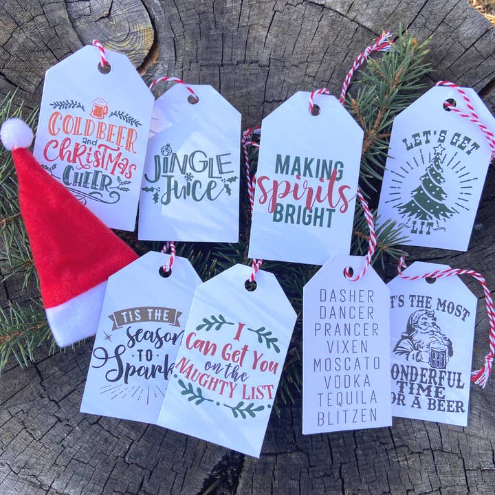 Skumps - Wholesale Gift Tag - Holiday Booze Gift Tag and Santa Hat Bottle Topper - 24 pack