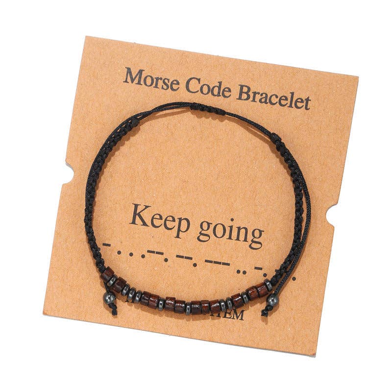 Mio Queena - Wholesale Woven/Braided Bracelet - Multi-style Hand-woven Wood Bead Morse Code Bracelet25