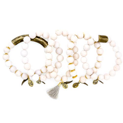 Set di braccialetti con perline in legno pietrificato con dettagli in bronzo, 10 mm per la vendita all'ingrosso da parte di omibeads