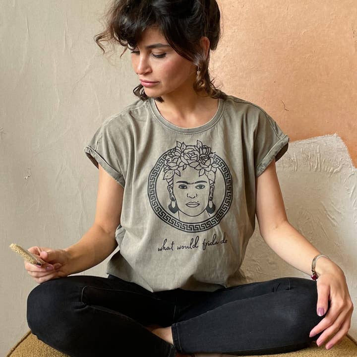 What would Frida do T-shirt in gewassen grijs voor wholesale door Pulver Blei