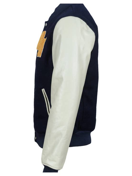 Blue Wellford - Wholesale Bomber Jacket - Men's - Varsity CHAR leather jacket with wool sleeves