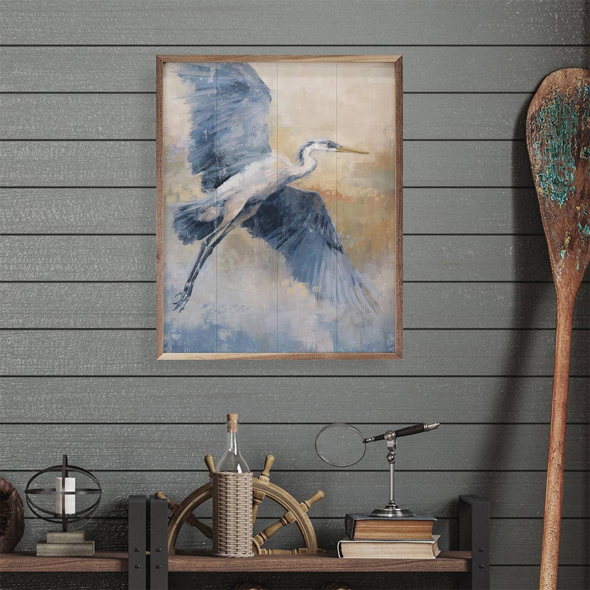 Kendrick Home - Wholesale Art Print - Coastal Heron 3 Flying By Nina Blue2