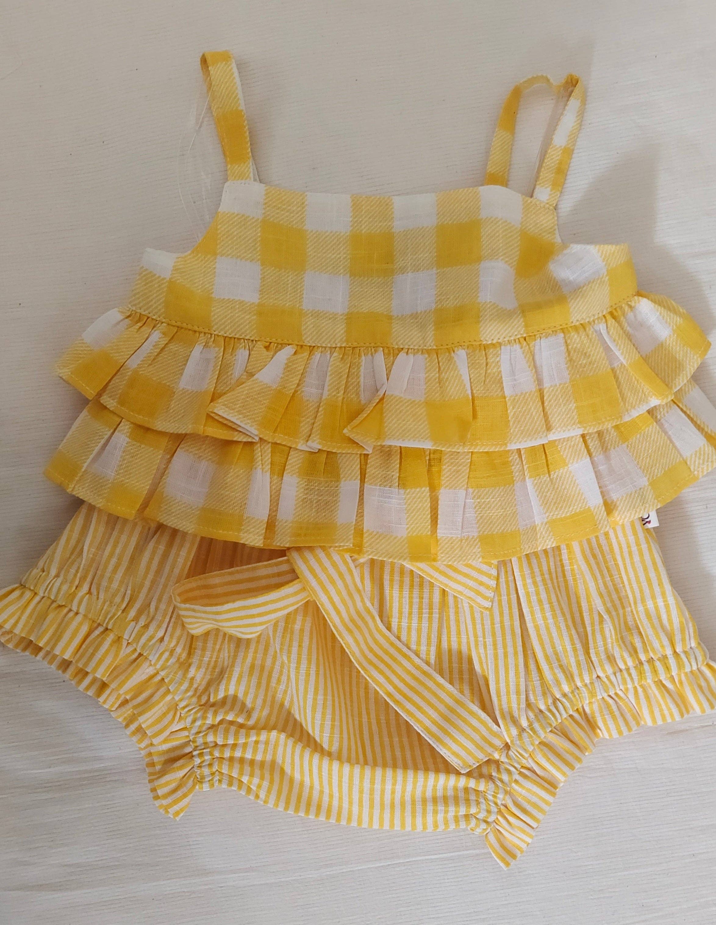 Yo Baby - Wholesale Top & Pant Set - Kids - Adorable 2-Piece Yellow Checks Top & Striped Pants Set for Kids & Infants3