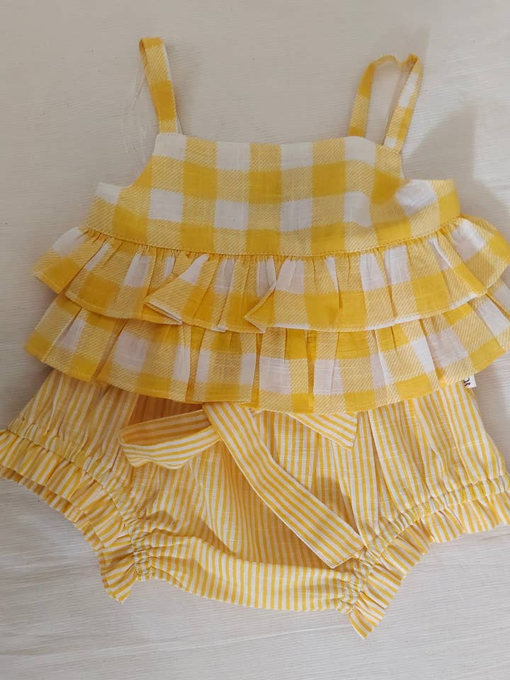 Yo Baby - Wholesale Top & Pant Set - Kids - Adorable 2-Piece Yellow Checks Top & Striped Pants Set for Kids & Infants3