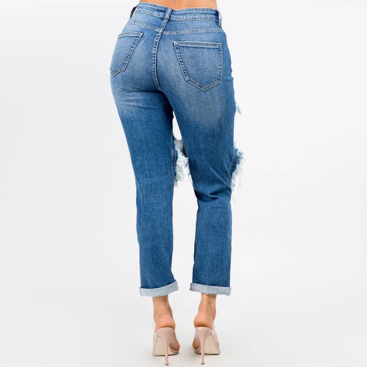 American Bazi - Vendita all'ingrosso Jeans - Donna - JEANS BOYFRIEND TAGLIATI A VITA ALTO-ABH70362