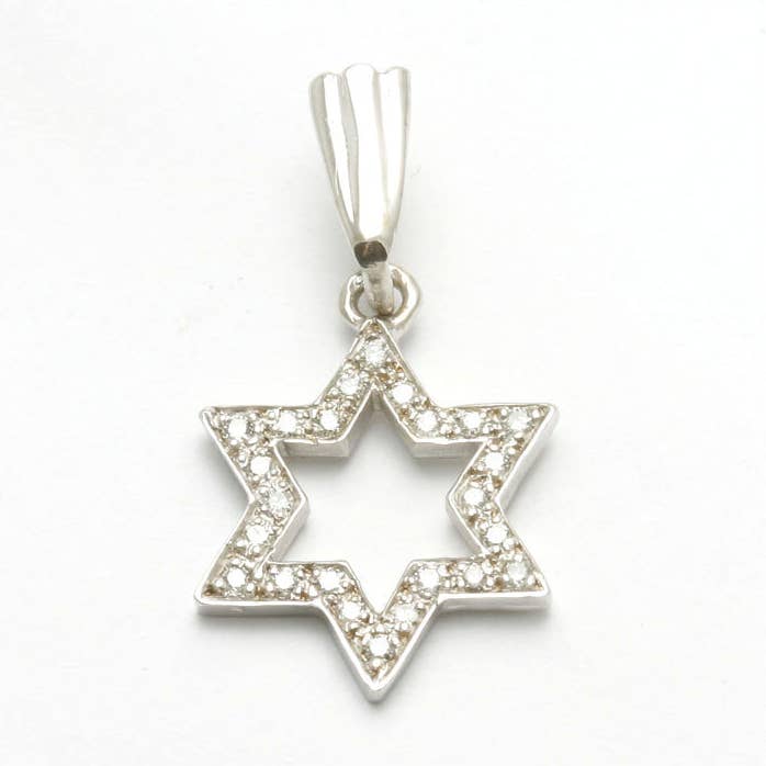 14k White gold Diamond Jewish Star of David Pendant for wholesale by Bareket Fine Jewelry