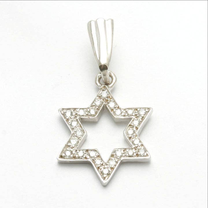 14k White gold Diamond Jewish Star of David Pendant for wholesale by Bareket Fine Jewelry