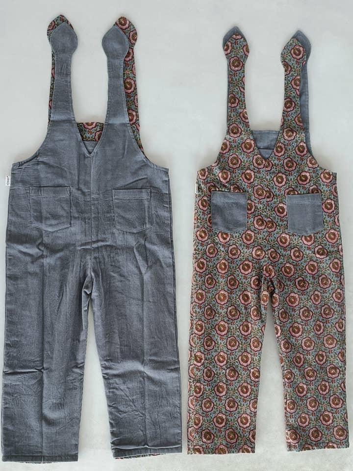 Yo Baby - Vente Barboteuse – bébé - Combinaison réversible en velours côtelé gris uni et imprimé floral gris3