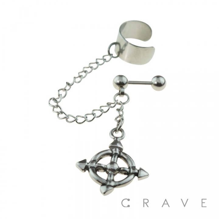 PAIR OF 316L STAINLESS STEEL COMPASS DANGLE EAR CUFF for wholesale by CRAVE