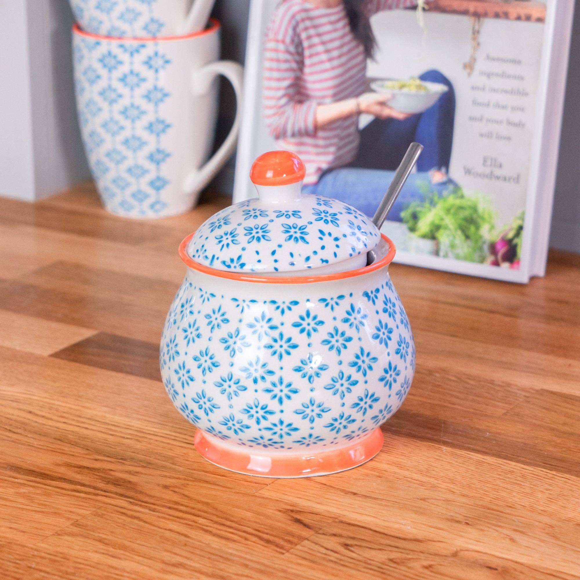 Rinkit Ltd - Wholesale Bowl - Nicola Spring Patterned Sugar Bowl - Blue and Orange1