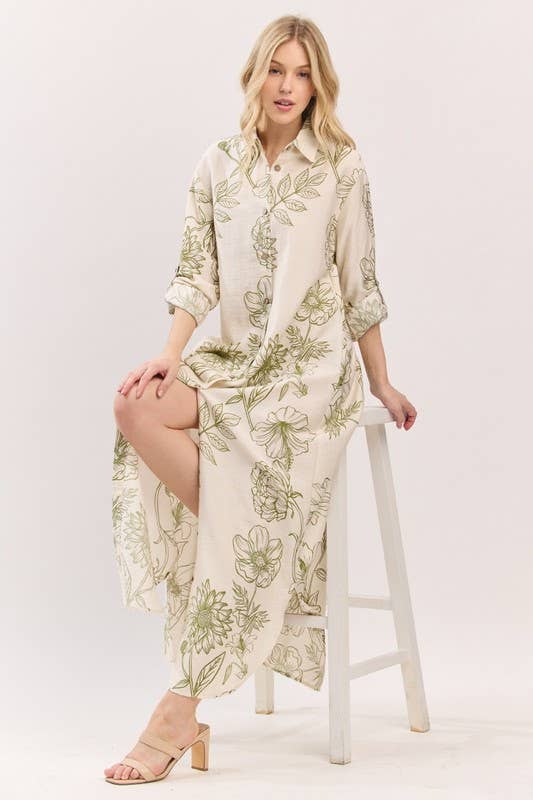 Pink Irene Wholesale - Wholesale Dress - Women's - Women Woven Floral Print Button-Down Maxi Dress23