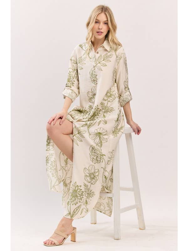 Pink Irene Wholesale - Wholesale Dress - Women's - Women Woven Floral Print Button-Down Maxi Dress23