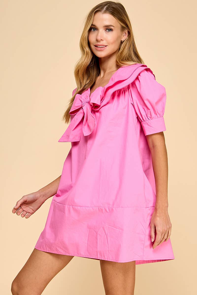 TCEC - Wholesale Dress - Women's - CD05223-Wide Sailor Collar Front Bow Tie Shift Dress1