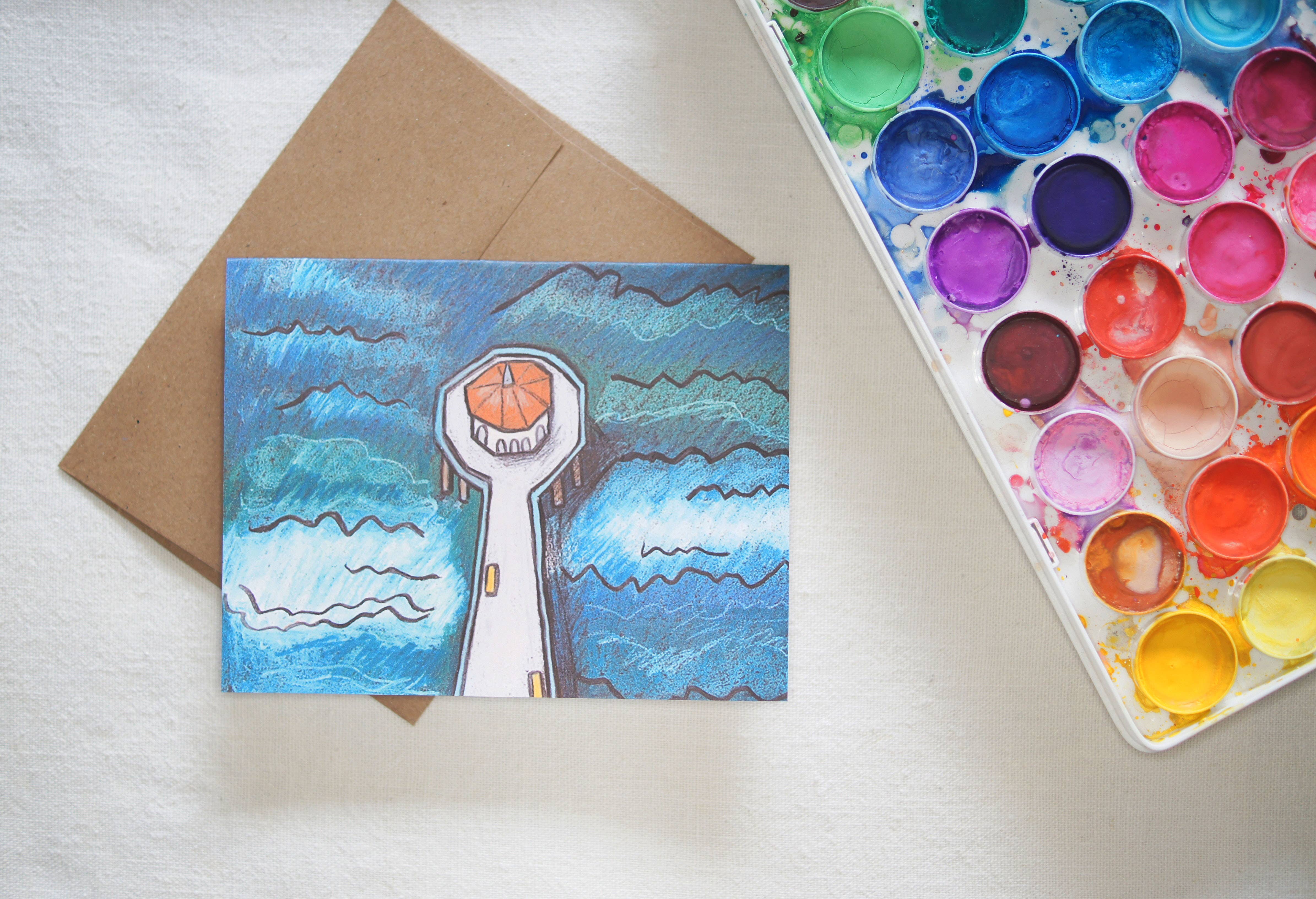 Kerry Quinn's Kitsch - Wholesale Everyday Greeting Card - Ocean Pier Card - aerial, beach, chalk art, aquarium1