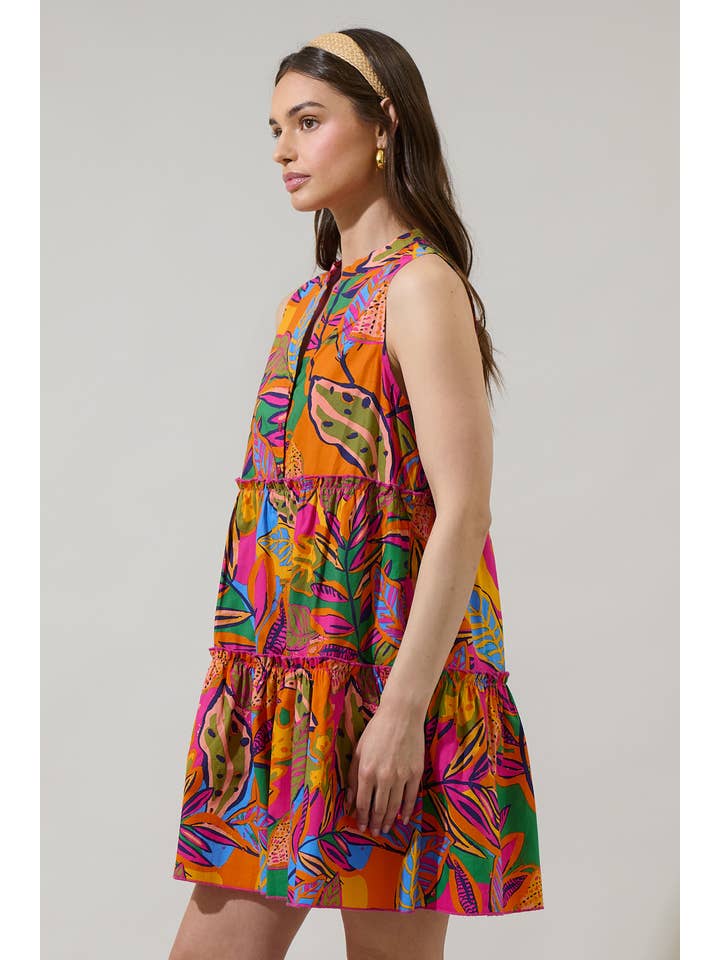 ORANGE PINK MUL Milana Floral Adrina Shift Tiered Mini Dress for wholesale on Faire2