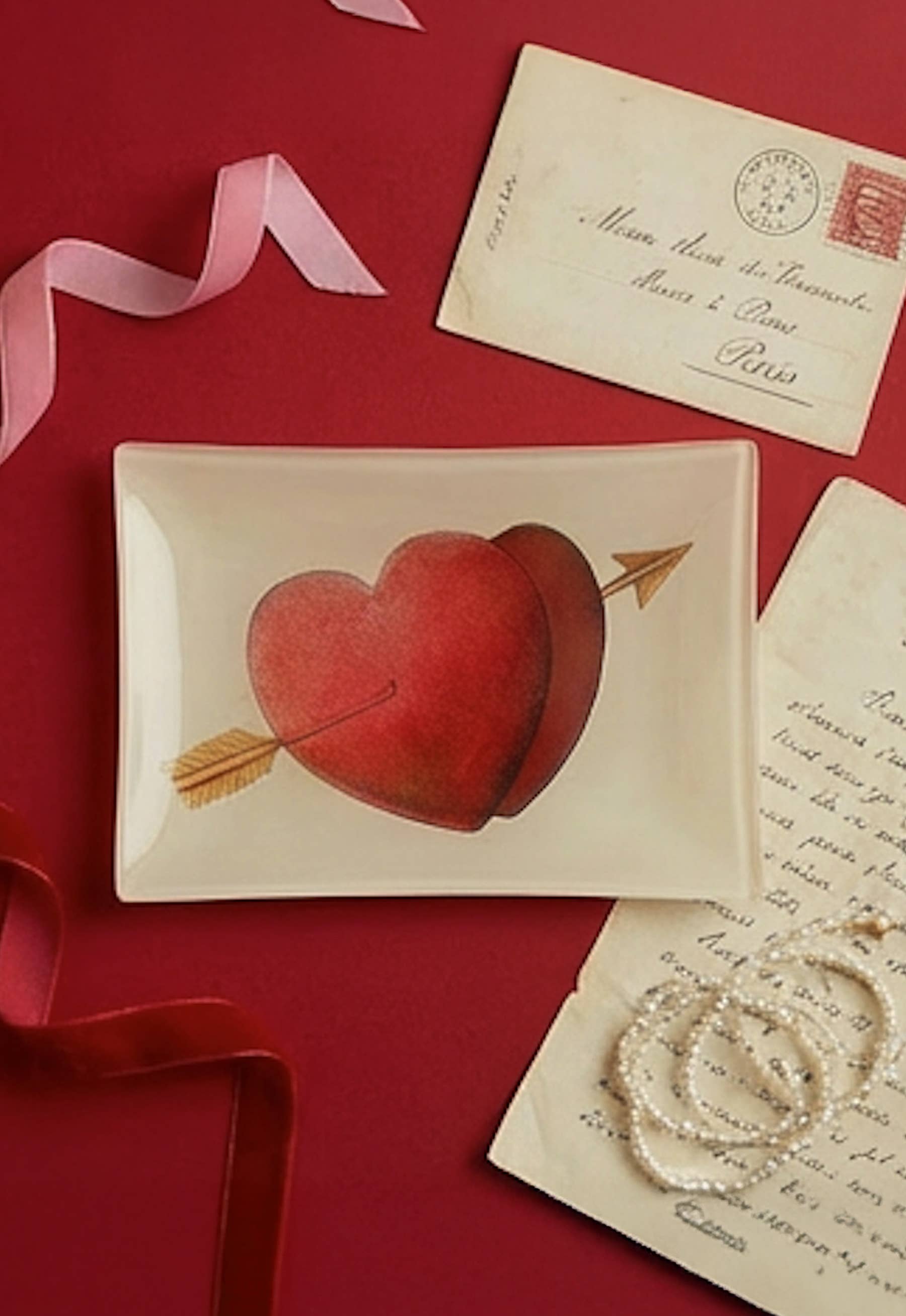 Ben's Garden - Vendita all'ingrosso Vassoi decorativi - Vassoio in Vetro Decoupage con Freccia a Doppio Cuore1