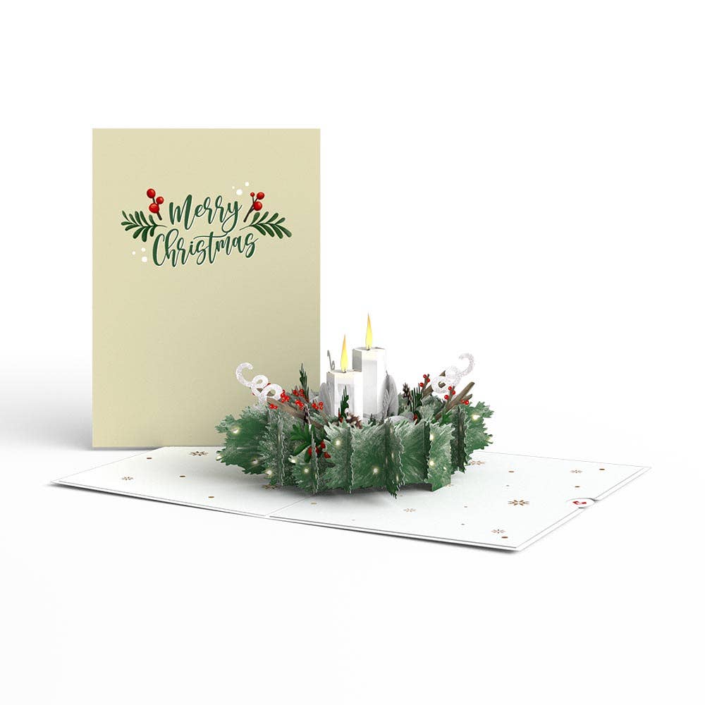 Lovepop Cards - Wholesale Christmas Card - Winter Greens Christmas Candle Pop-up Card 5x7"3