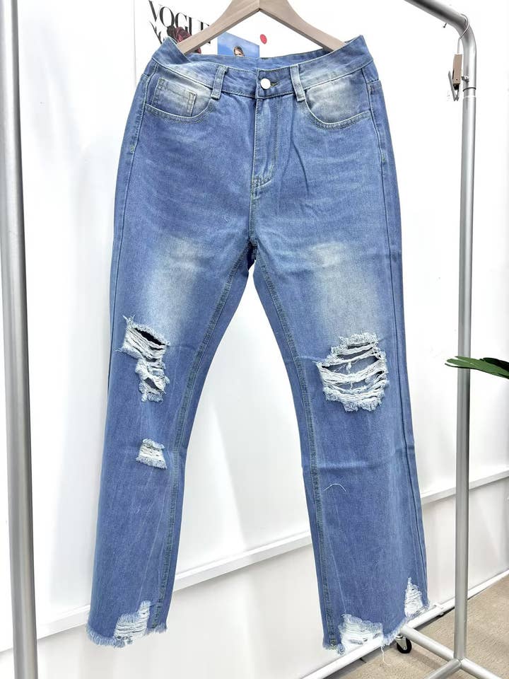 BLUE Distressed Flared Jeans for wholesale on Faire